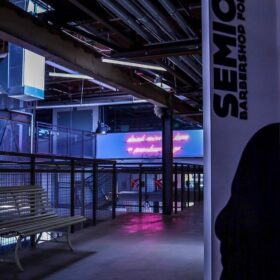 Modern barber shop with neon lights.