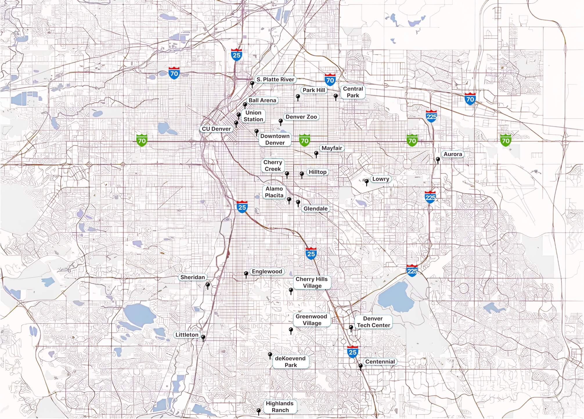 Map of Denver and surrounding areas