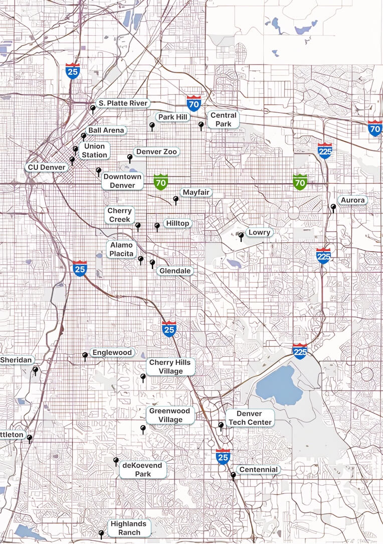 Map of Denver and surrounding areas
