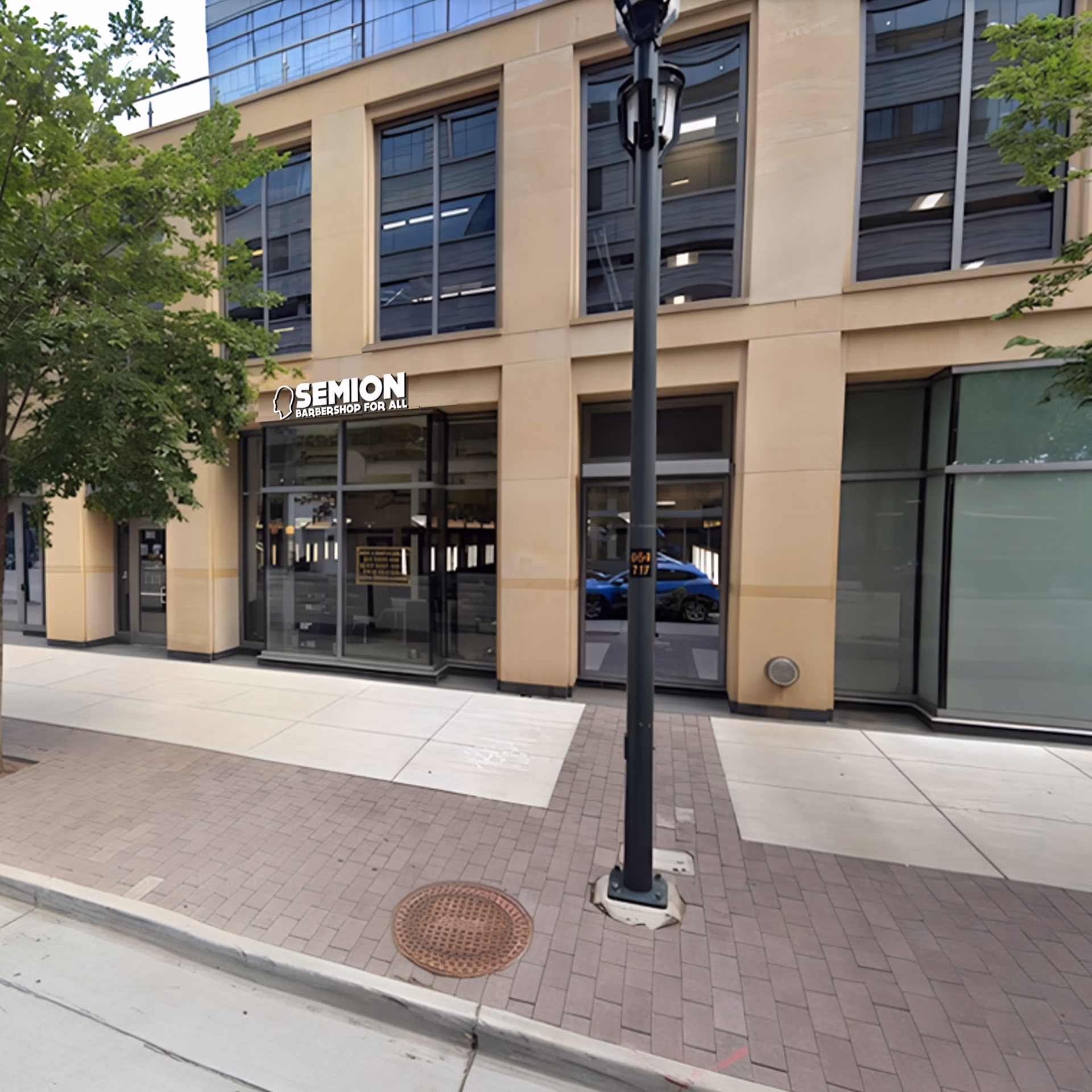 Modern building with storefront entrance.