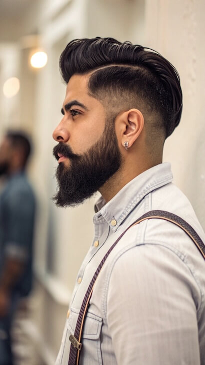 A stylish man with a beard