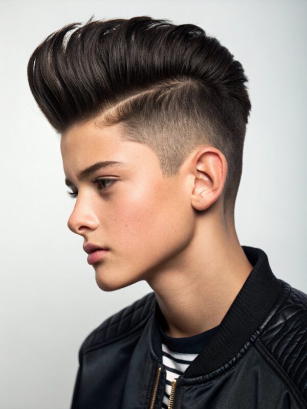 Stylish pompadour with fade haircut.