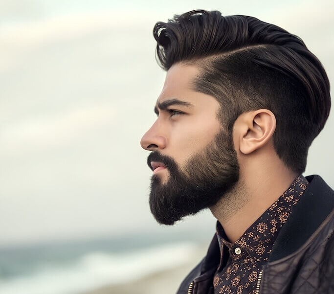 A stylish man with a beard